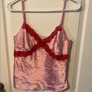 Pink and Red Lace Trim Cami Top